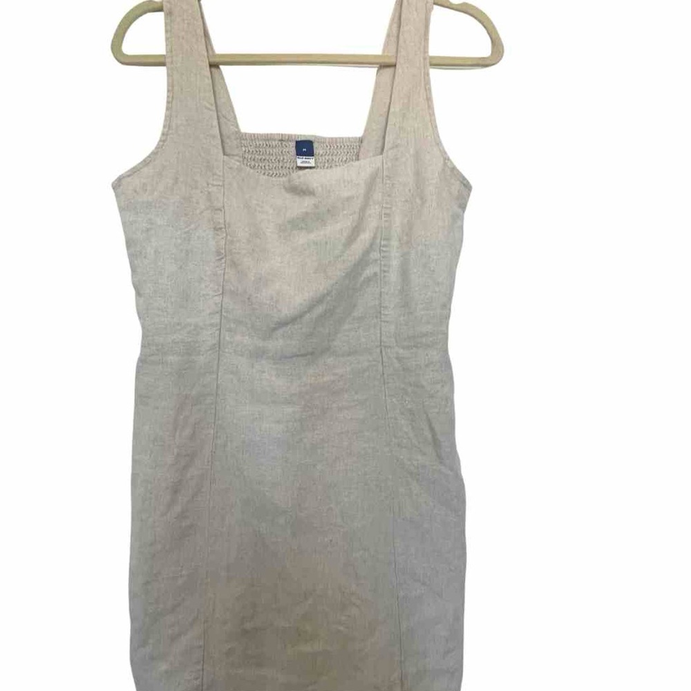 Old Navy Woman Medium Cream Dress Linen Blend Square Necked Smocked Mini Summer